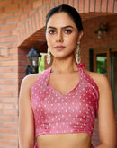 Baby Pink Cotton Blend Warli Printed Saree