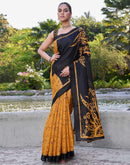 Yellow Cotton Printed Saree