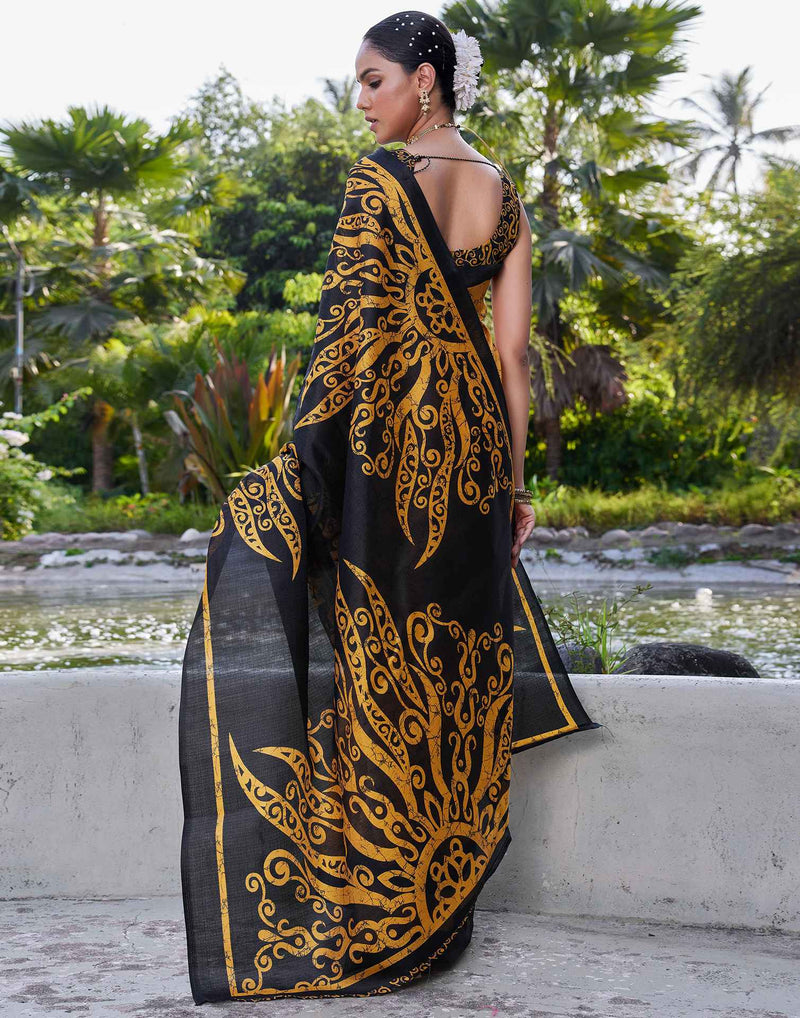 Yellow Cotton Printed Saree