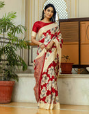 Red Cotton Floral Printed Saree