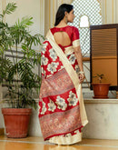 Red Cotton Floral Printed Saree