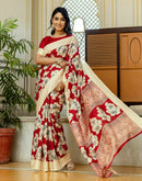 Red Cotton Floral Printed Saree