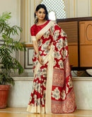 Red Cotton Floral Printed Saree