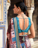 Wine Dola Silk Printed Saree