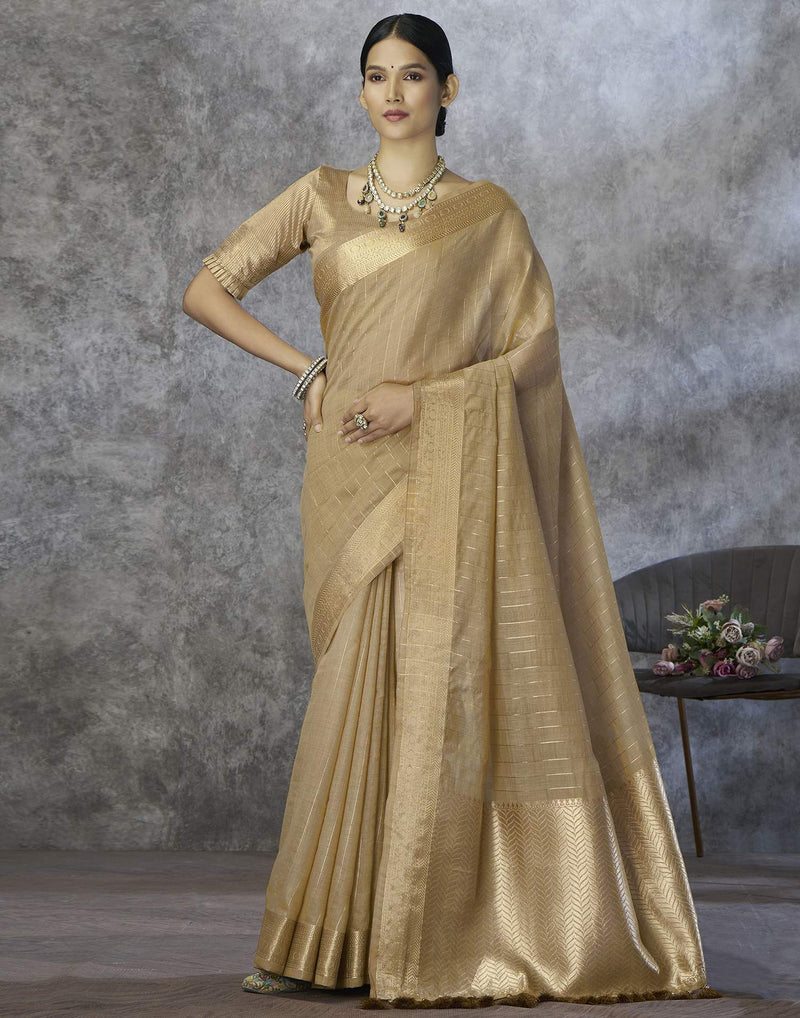 Beige Silk Woven Saree