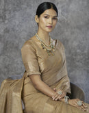 Beige Silk Woven Saree