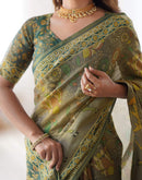Grey Linen Kalamkari Saree