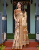 Light Beige Linen Floral Printed Saree