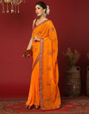 Orange Georgette Stone Work Swarovski Saree