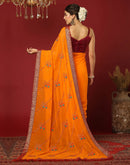Orange Georgette Stone Work Swarovski Saree
