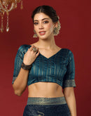 Rama Blue Georgette Stone Work Embellished Saree