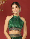 Dark Green Georgette Stone Work Embellished Saree