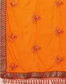 Orange Georgette Stone Work Swarovski Saree