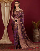 Wine Organza Woven Banarasi Saree