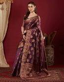 Wine Organza Woven Banarasi Saree