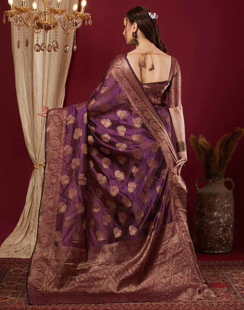 Wine Organza Woven Banarasi Saree