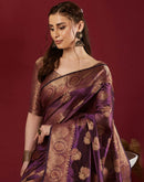 Wine Organza Woven Banarasi Saree