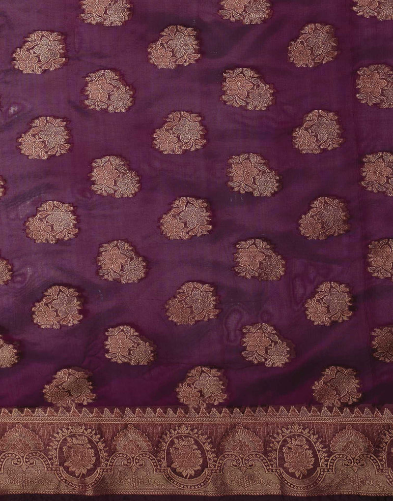 Wine Organza Woven Banarasi Saree