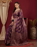 Wine Organza Woven Banarasi Saree