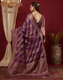 Wine Organza Woven Banarasi Saree