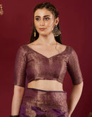 Wine Organza Woven Banarasi Saree