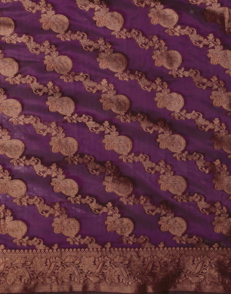 Wine Organza Woven Banarasi Saree