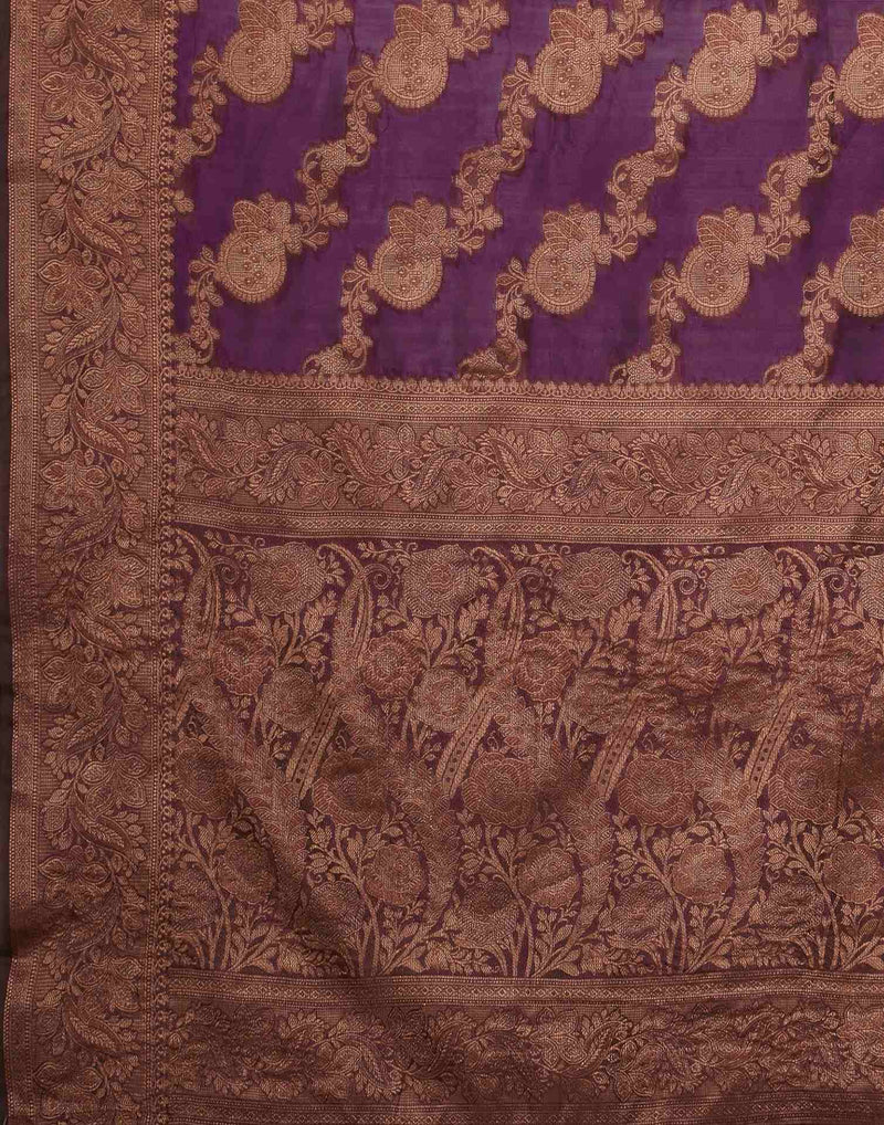 Wine Organza Woven Banarasi Saree