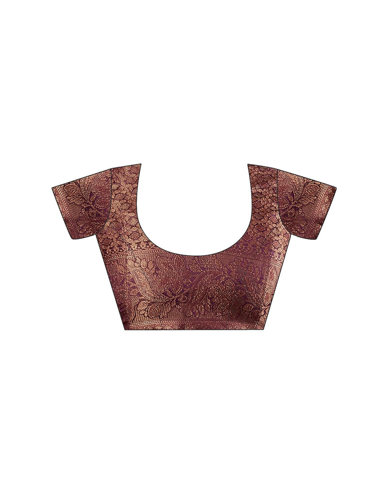 Wine Organza Woven Banarasi Saree