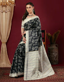 Black Cotton Blend Warli Printed Saree