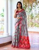 Grey Linen Ikkat Printed Saree