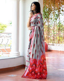Grey Linen Ikkat Printed Saree