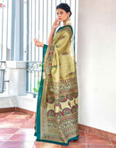 Beige Cotton Blend Madhubani Printed Saree