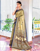 Beige Cotton Blend Madhubani Printed Saree