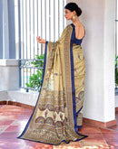Beige Cotton Blend Madhubani Printed Saree