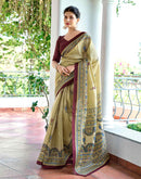 Beige Cotton Blend Madhubani Printed Saree