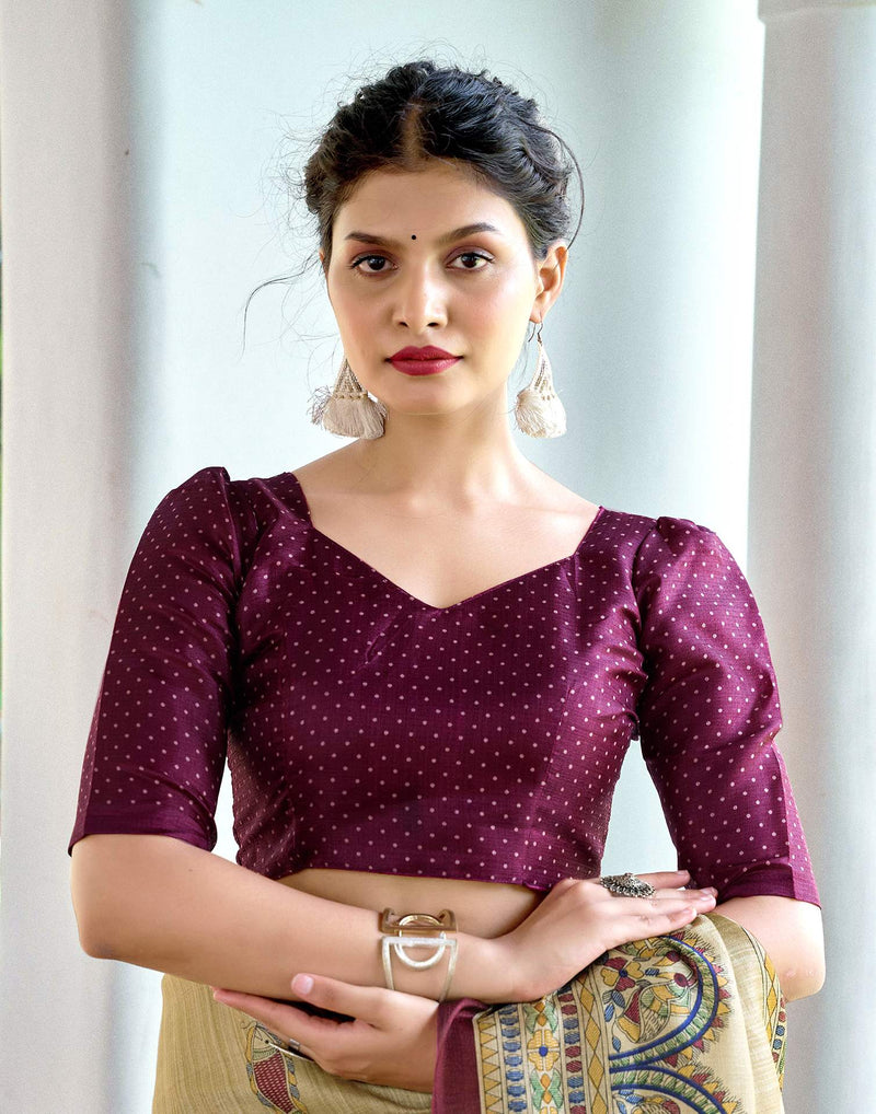 Beige Cotton Blend Madhubani Printed Saree