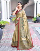 Beige Cotton Blend Madhubani Printed Saree