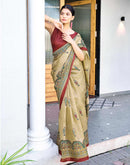 Beige Cotton Blend Madhubani Printed Saree