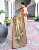 Beige Cotton Blend Madhubani Printed Saree