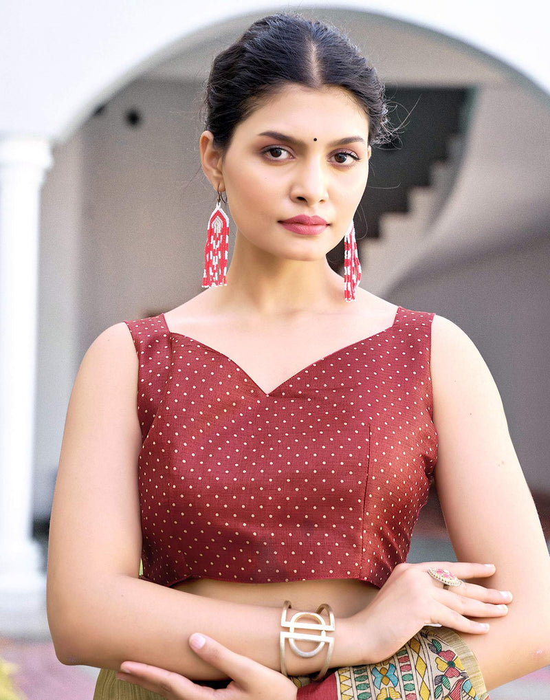 Beige Cotton Blend Madhubani Printed Saree