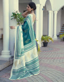 Off White Cotton Blend Printed Saree