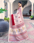 Off White Cotton Blend Printed Saree