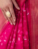 Rani Pink Cotton Blend Printed Saree