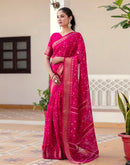 Rani Pink Cotton Blend Printed Saree