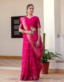 Rani Pink Cotton Blend Printed Saree