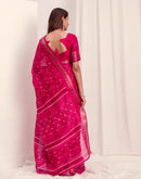 Rani Pink Cotton Blend Printed Saree