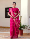 Rani Pink Cotton Blend Printed Saree