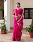 Rani Pink Cotton Blend Printed Saree
