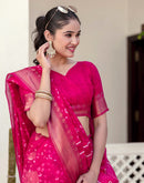 Rani Pink Cotton Blend Printed Saree