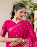 Rani Pink Cotton Blend Printed Saree